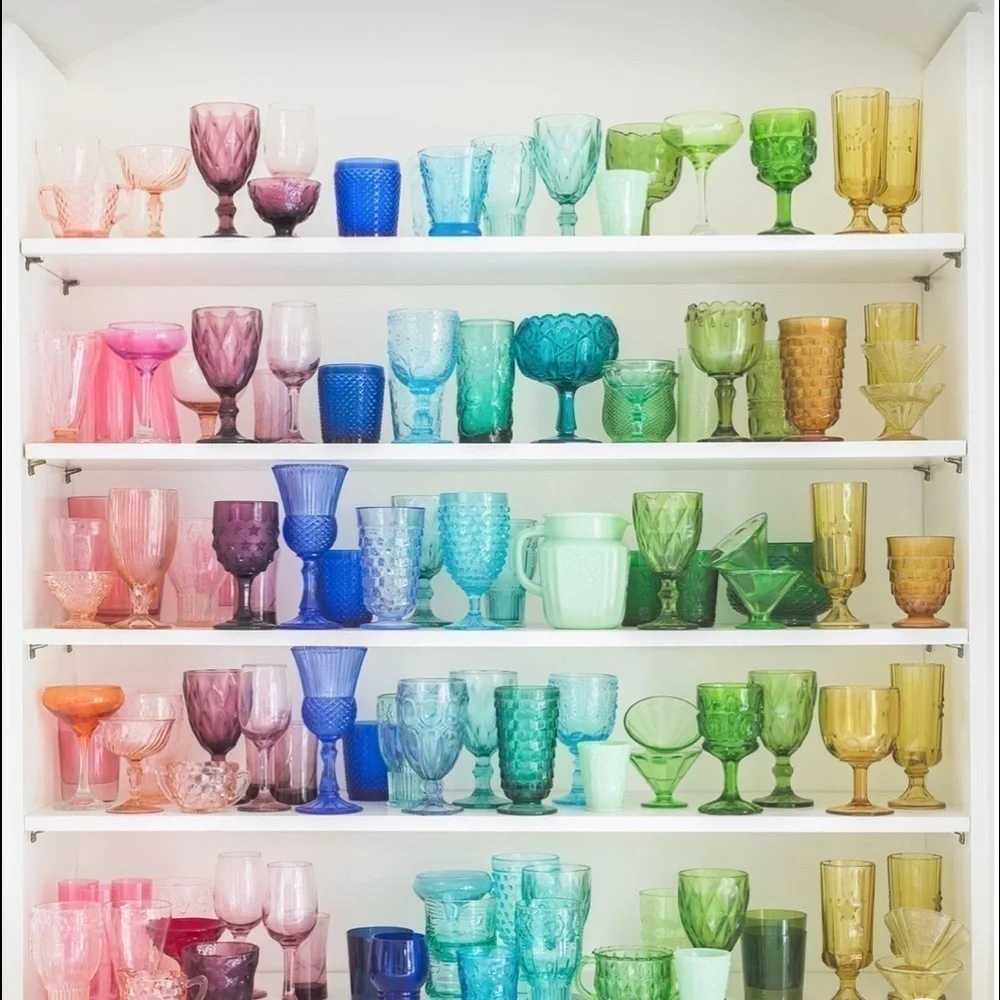 Vintage Blue Goblets Glasses Wedding Garden Party Kitchen